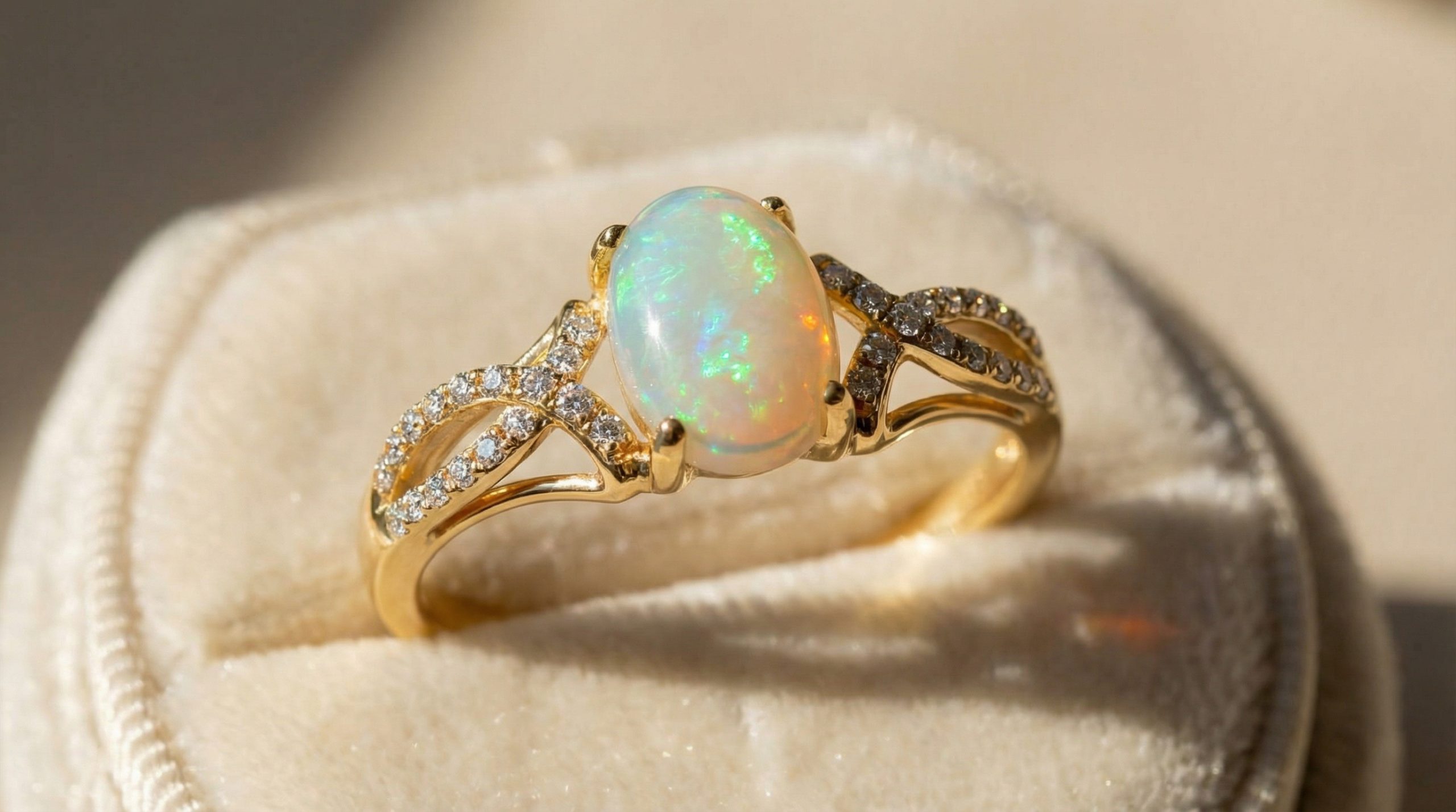 0.14CT Diamond 0.90 CT Opal. 14K Gold Ring - Image 3