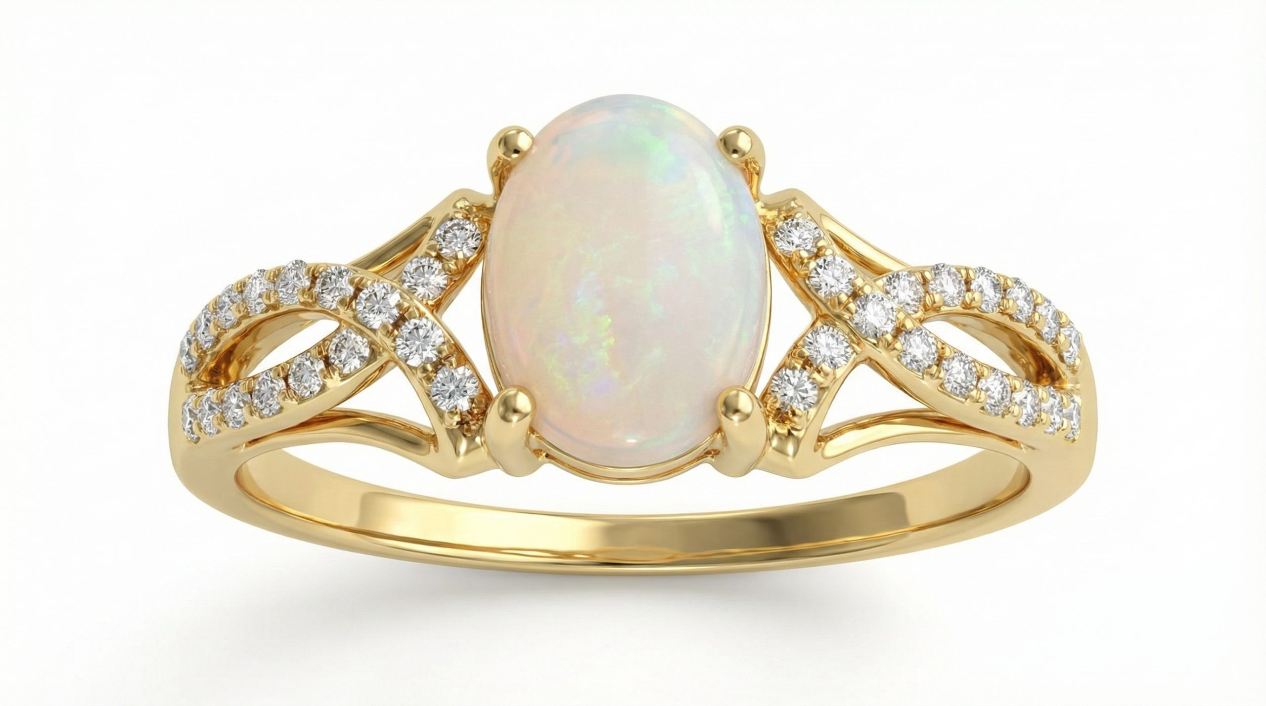 0.14CT Diamond 0.90 CT Opal. 14K Gold Ring