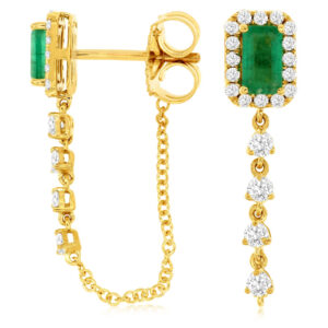 0.40 CT Diamond &  0.56 CT Emerald 14k Earrings
