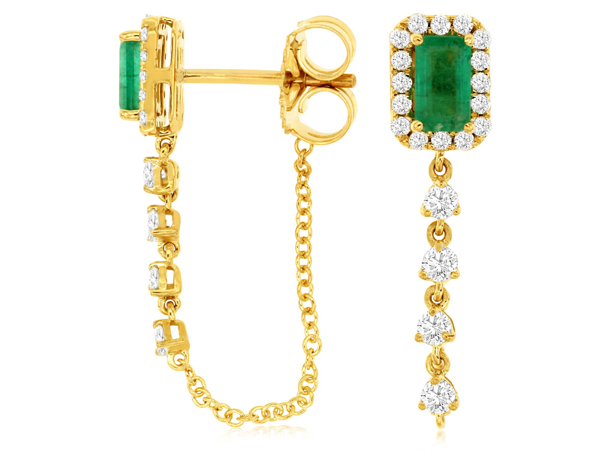 0.40 CT Diamond & 0.56 CT Emerald 14k Earrings