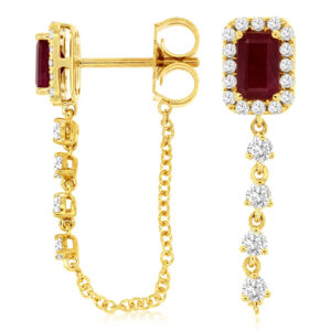 Ruby & Diamond Chain Drop in Yellow Gold