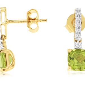 Cushion Cut Peridot & Diamond in Yellow Gold