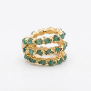 Earcuff Onda Triple 24k Gold Plated W/ Raw Colombian Emeralds