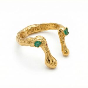 Anillo Etnea 24k Gold Plated W/ Raw Colombian Emeralds