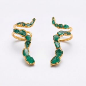 Aretes Earcuff Snake 24k Gold Plated W/ Raw Colombian Emeralds
