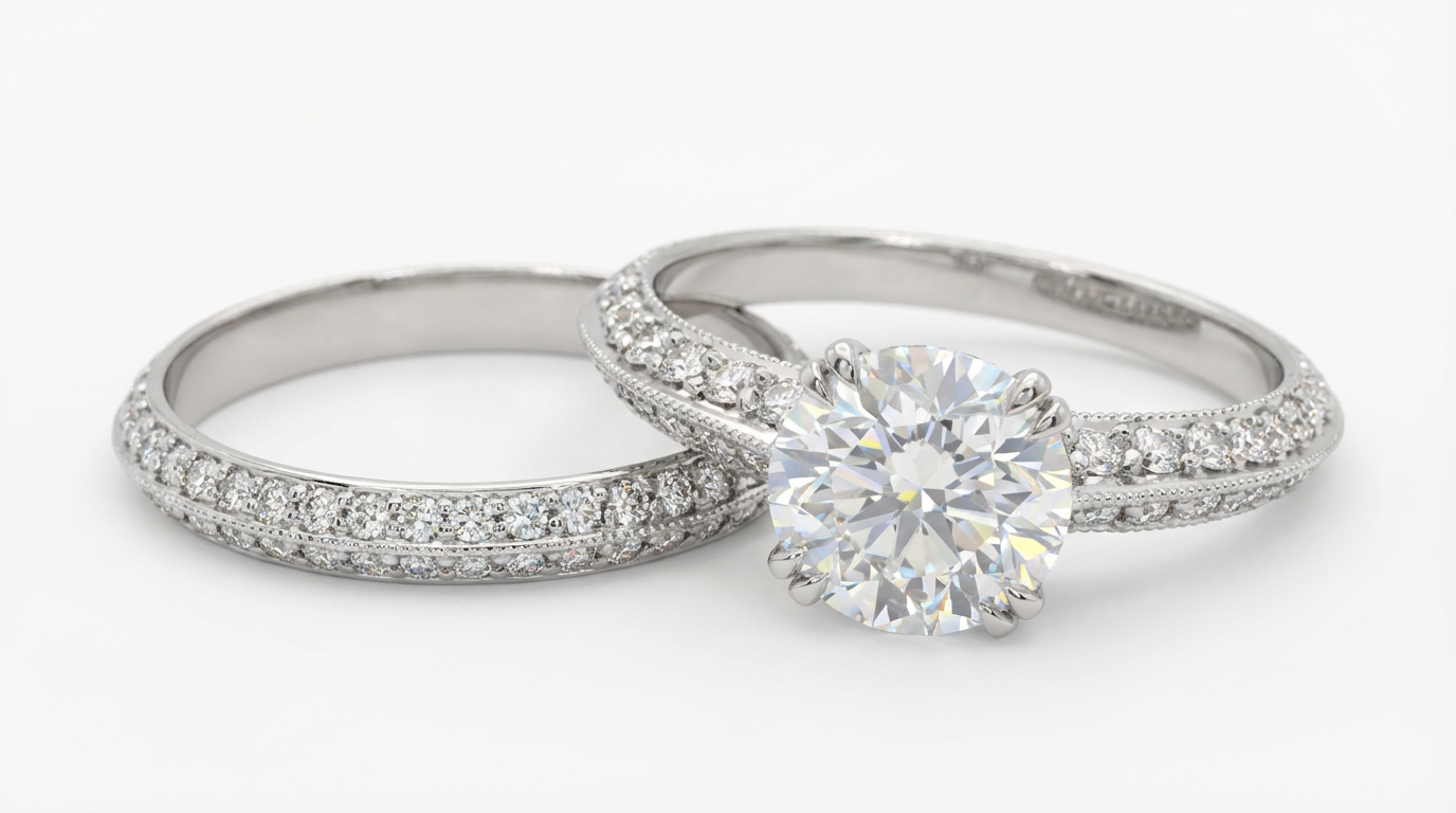 1.35ct R, E Color, SI2, 0.50tw, Platnium Ring . Set