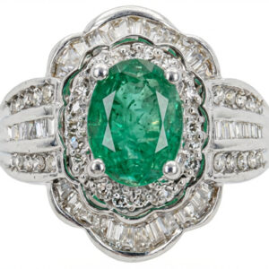 Emerald 1.00 Ct Diamond 0.75 Ct  Ring 14k WG