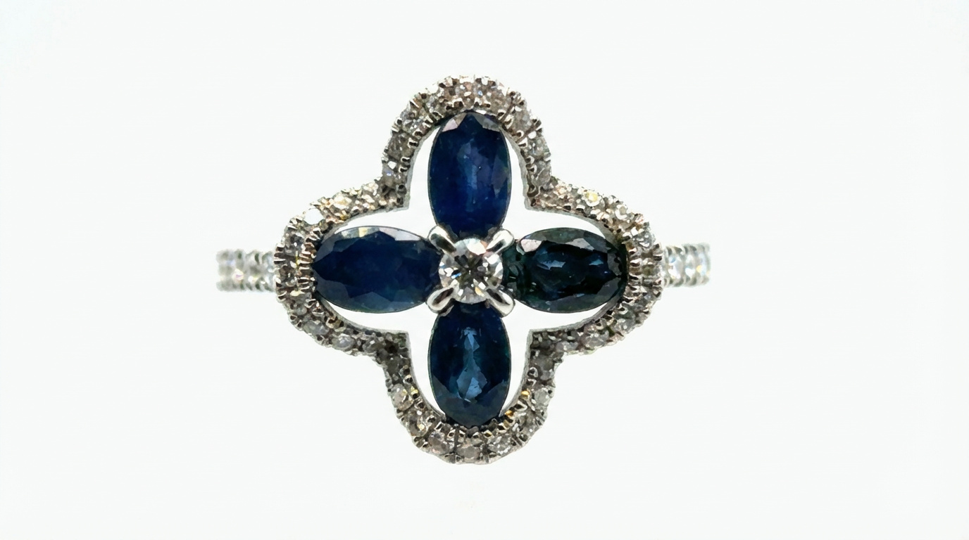 Sapphire 1.40 Ct & 0.35 Ct Diamond 14 K W Ring
