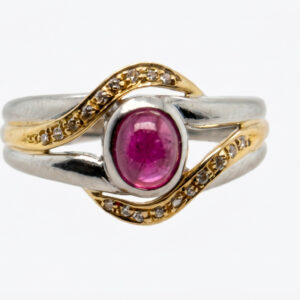 Ruby Cabashon Ring Platinum & 18k  0.30 Ct Diamond  & 0.50 Ct Ruby